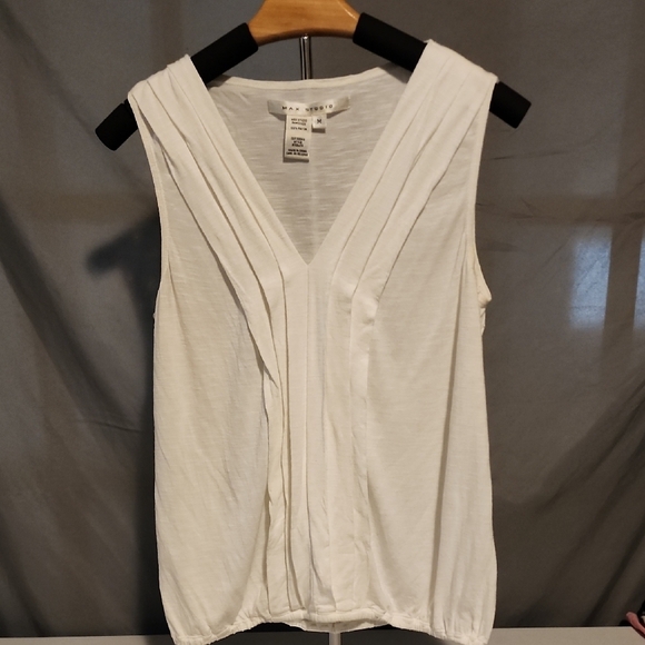 Max Studio White Pleated Tank Top - Picture 1 of 6
